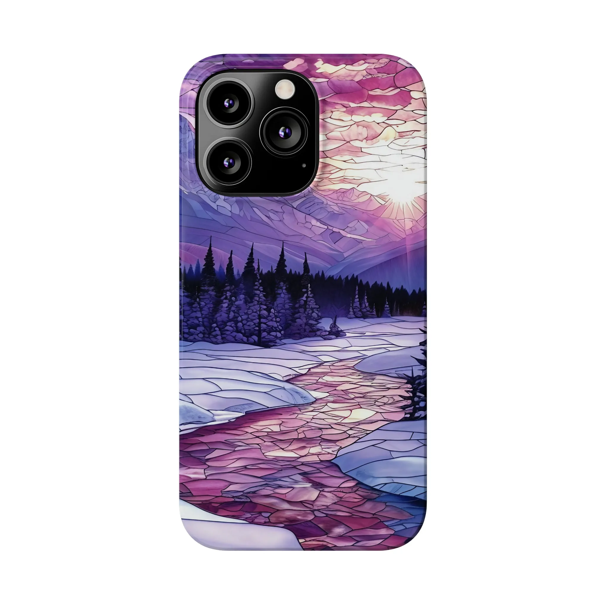 Stained Glass Style Winter Landscape Design Sleek Elegance Wireless-Charging Compatible Phone Case Slim