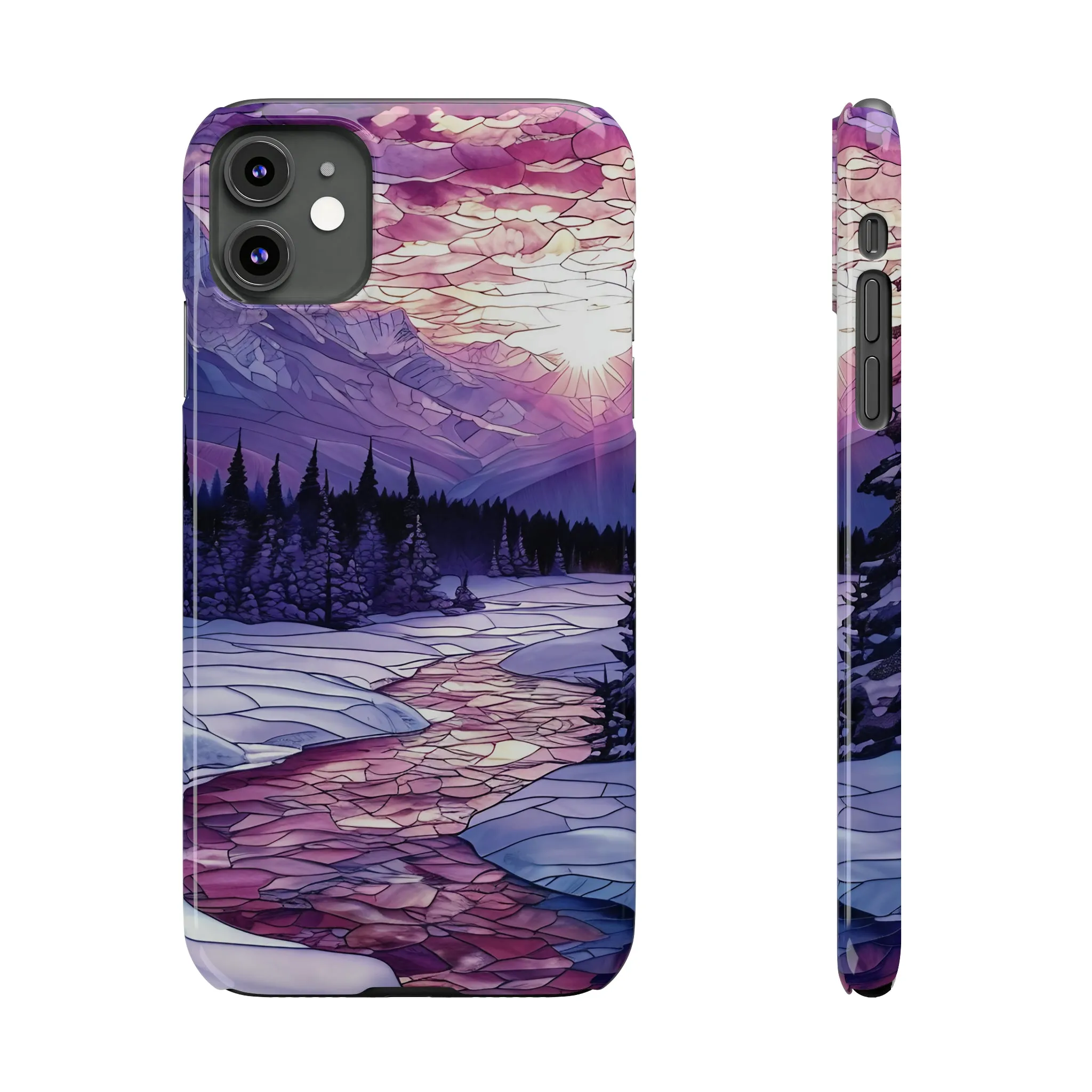 Stained Glass Style Winter Landscape Design Sleek Elegance Wireless-Charging Compatible Phone Case Slim