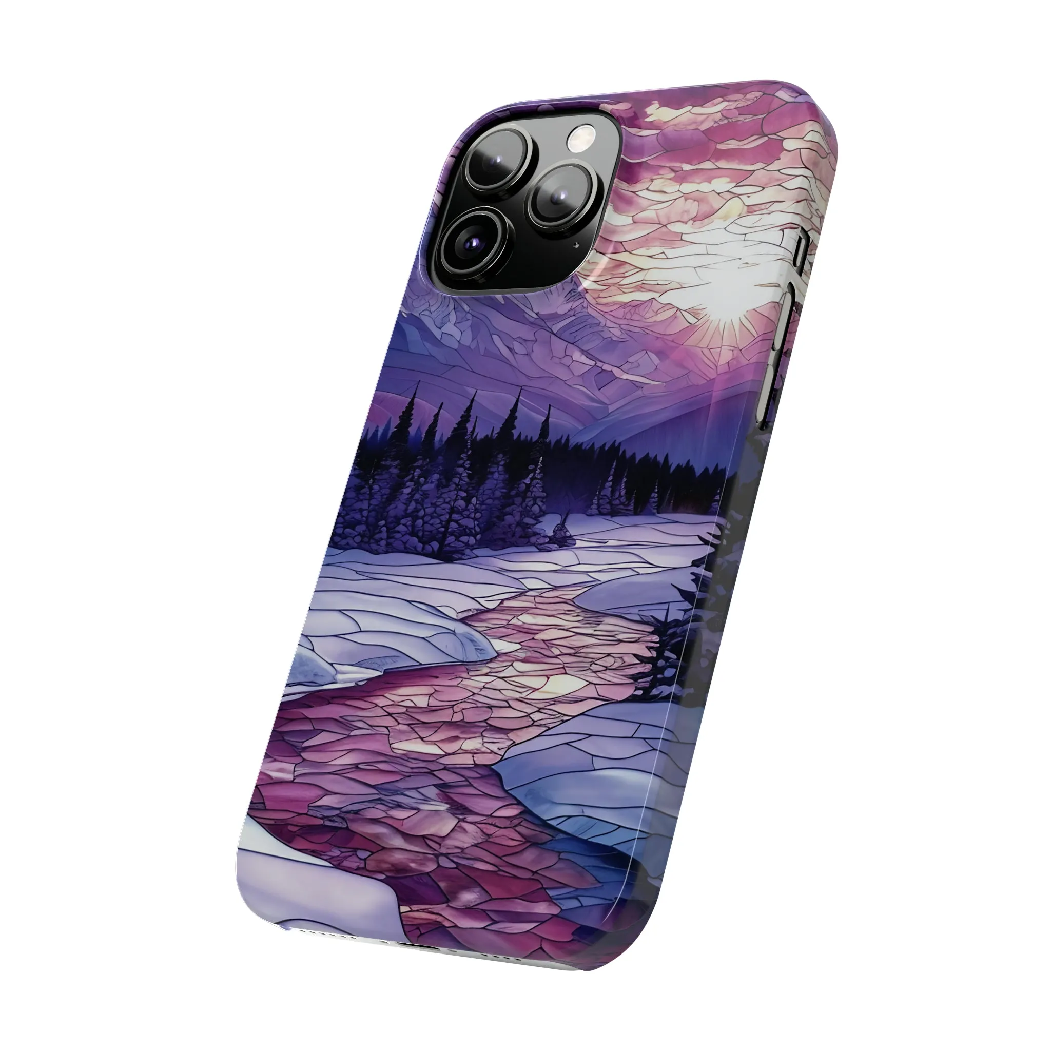 Stained Glass Style Winter Landscape Design Sleek Elegance Wireless-Charging Compatible Phone Case Slim