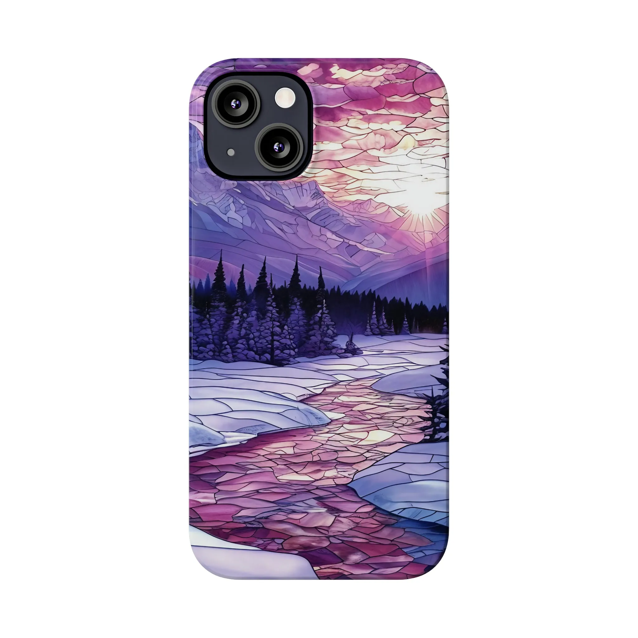 Stained Glass Style Winter Landscape Design Sleek Elegance Wireless-Charging Compatible Phone Case Slim