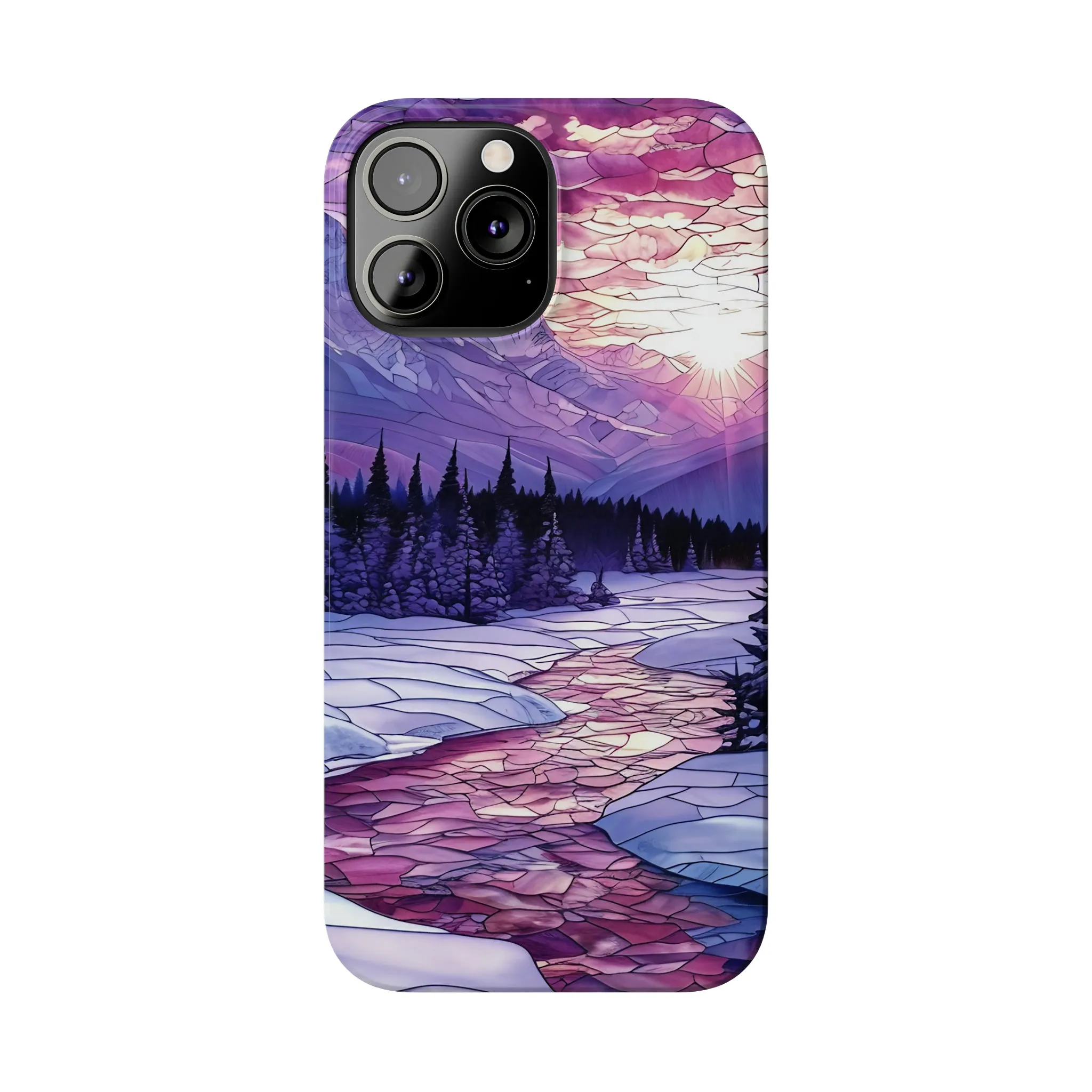 Stained Glass Style Winter Landscape Design Sleek Elegance Wireless-Charging Compatible Phone Case Slim