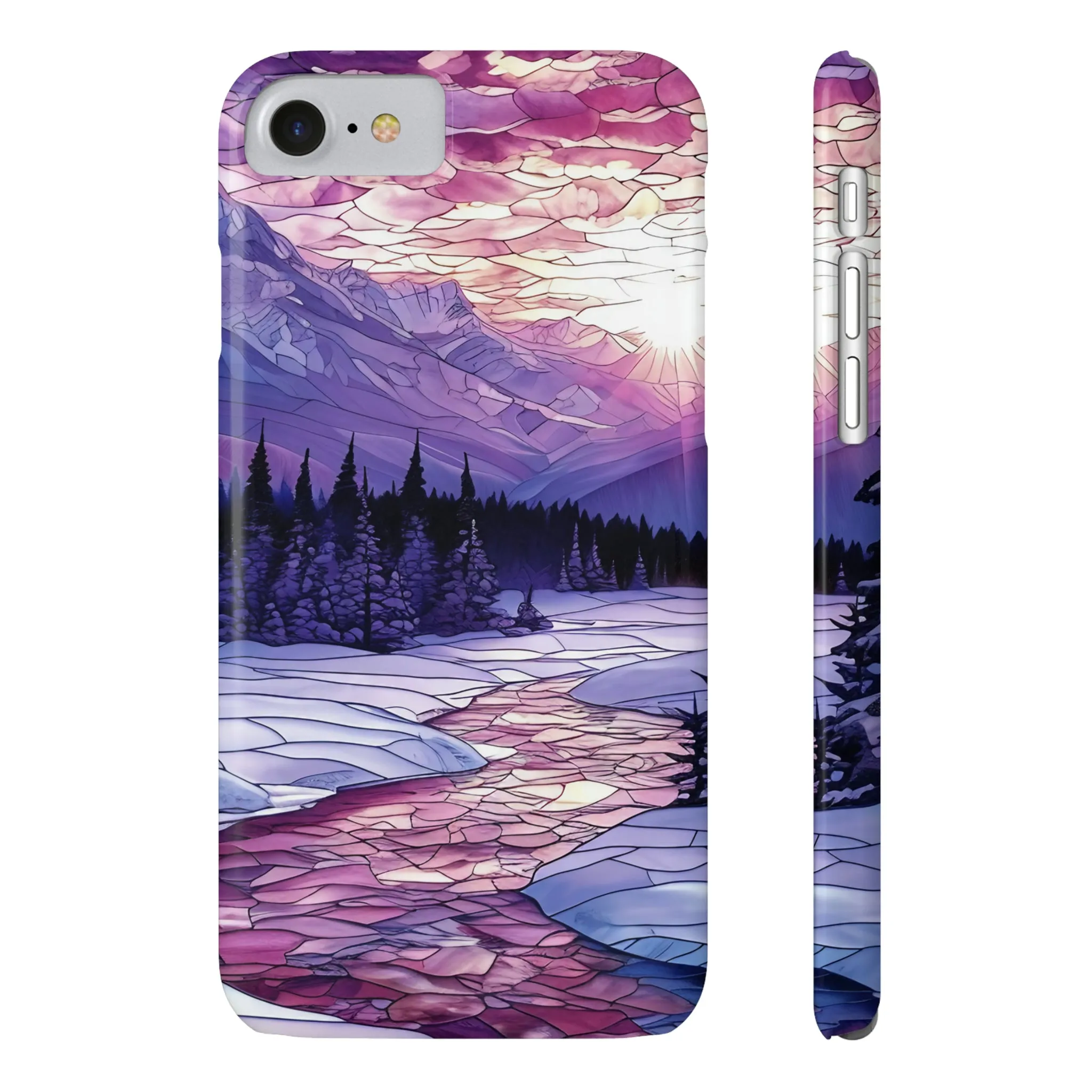 Stained Glass Style Winter Landscape Design Sleek Elegance Wireless-Charging Compatible Phone Case Slim