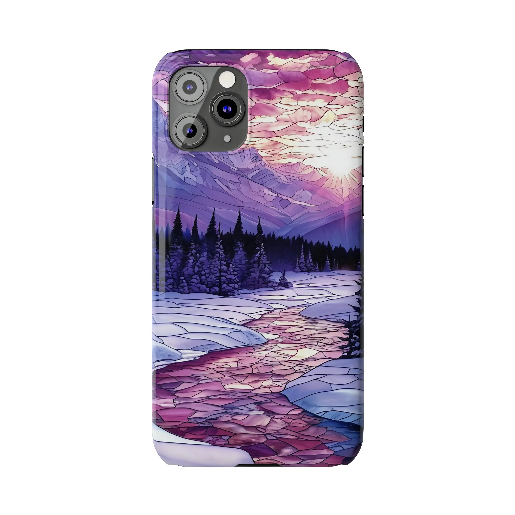 Stained Glass Style Winter Landscape Design Sleek Elegance Wireless-Charging Compatible Phone Case Slim