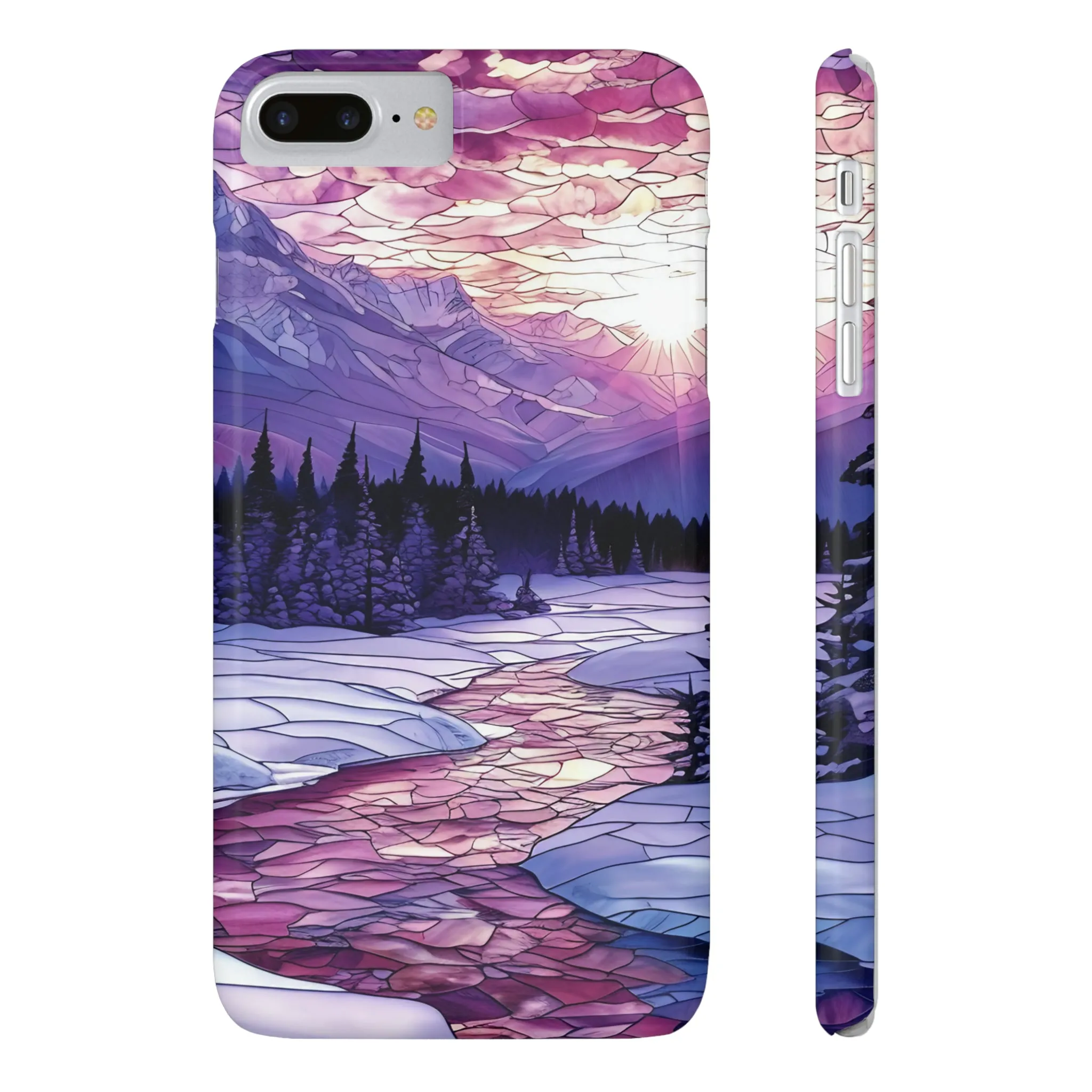 Stained Glass Style Winter Landscape Design Sleek Elegance Wireless-Charging Compatible Phone Case Slim