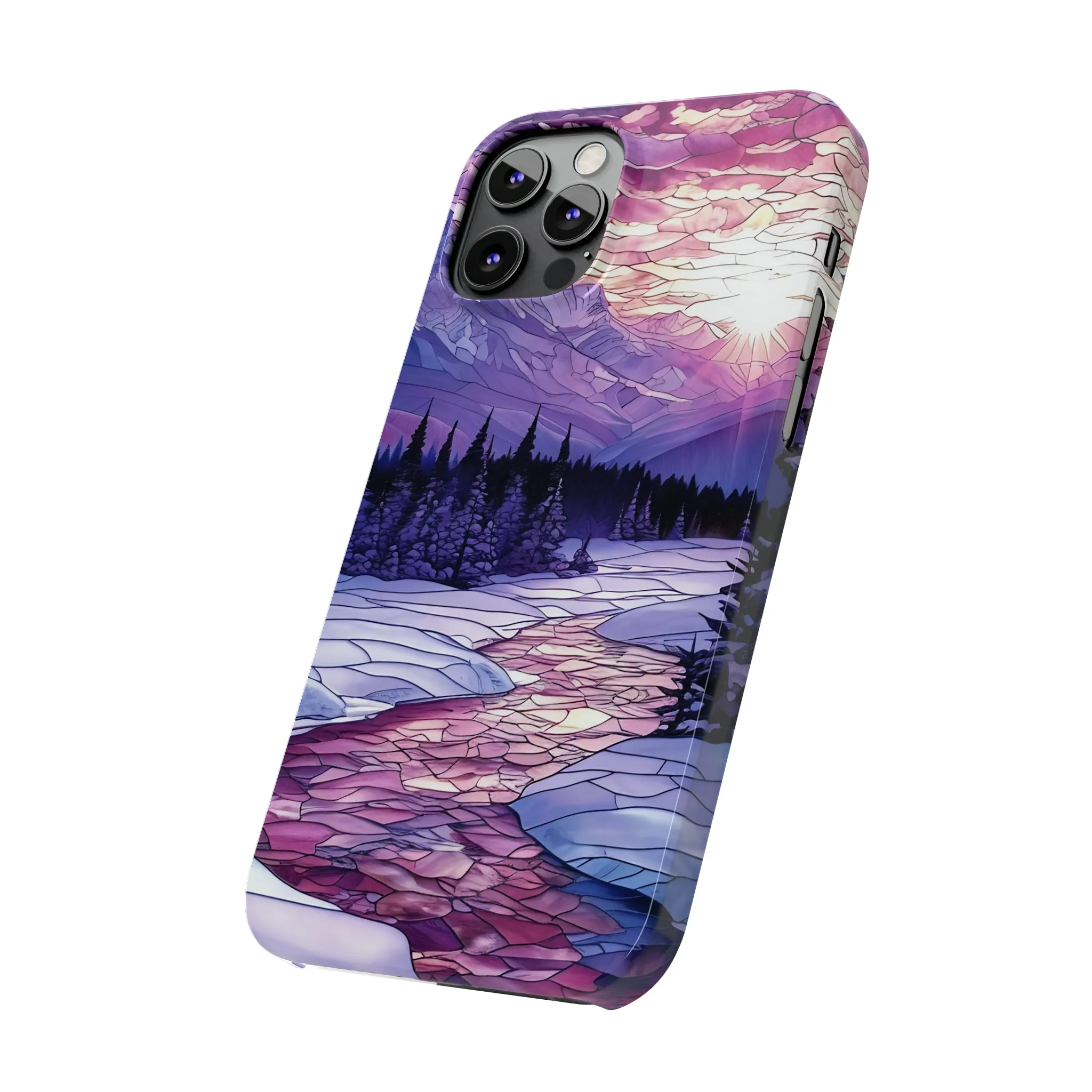 Stained Glass Style Winter Landscape Design Sleek Elegance Wireless-Charging Compatible Phone Case Slim