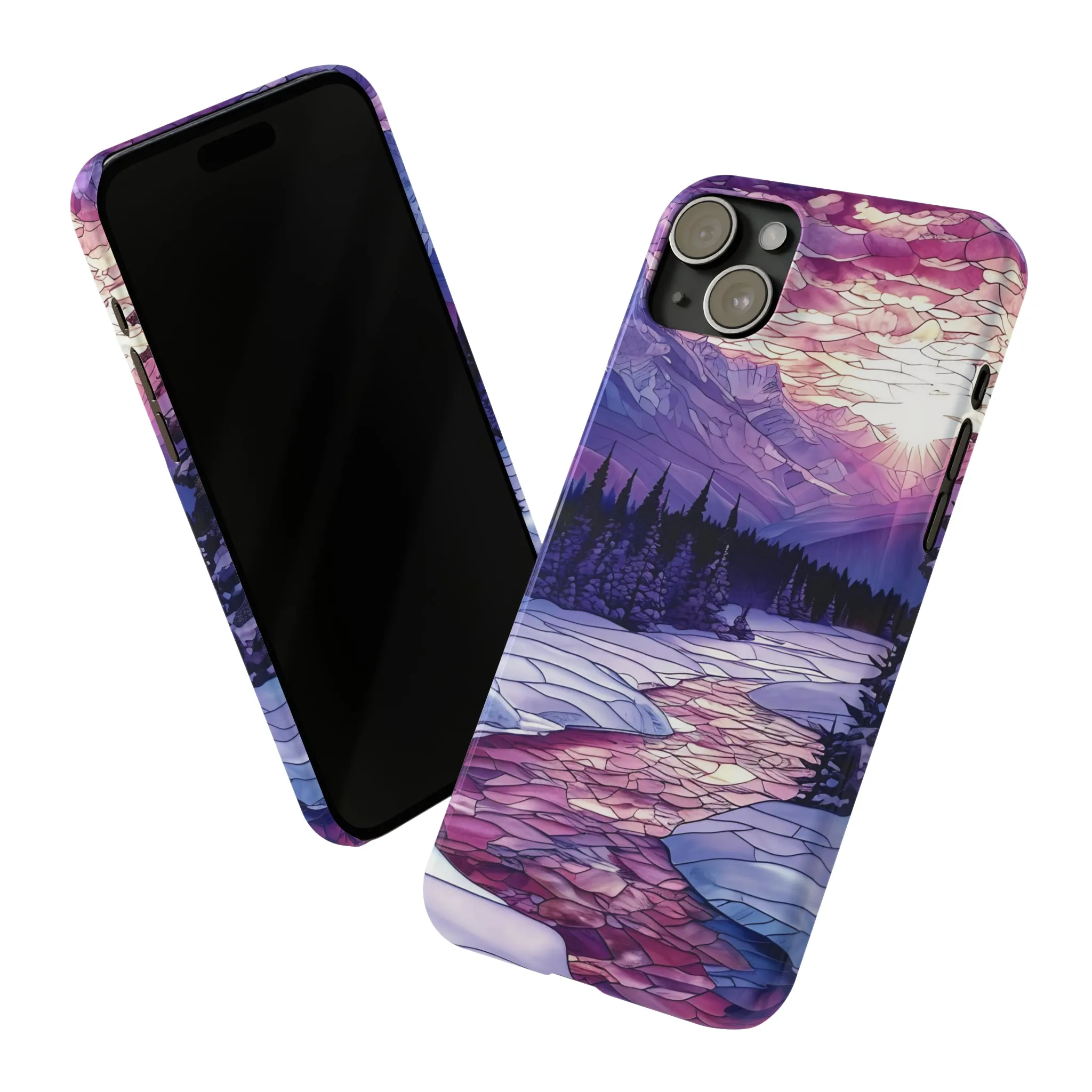 Stained Glass Style Winter Landscape Design Sleek Elegance Wireless-Charging Compatible Phone Case Slim