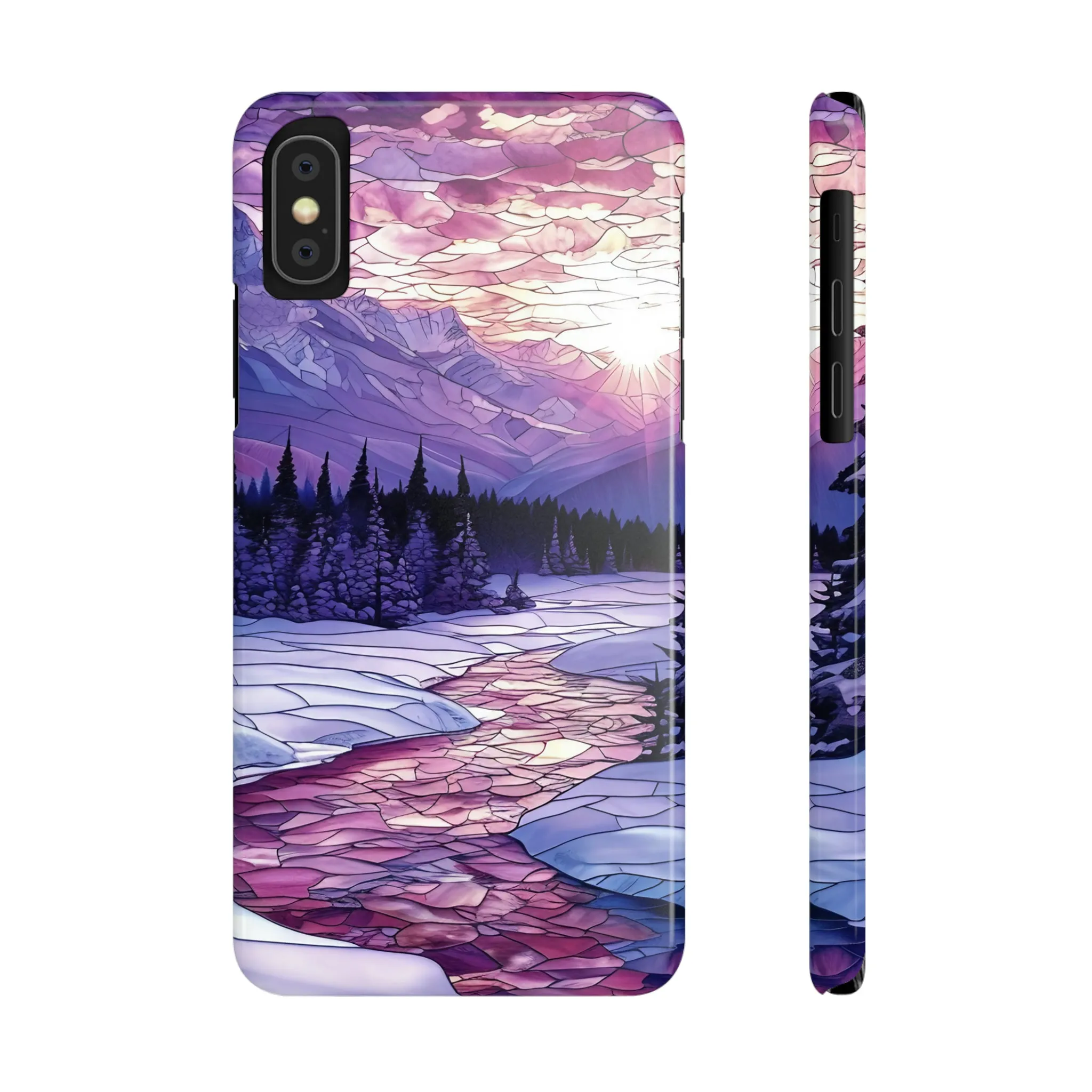 Stained Glass Style Winter Landscape Design Sleek Elegance Wireless-Charging Compatible Phone Case Slim