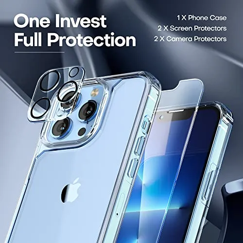 TAURI 5-in-1 for iPhone 13 Pro Case, [Not-Yellowing] with 2 Screen Protector   2 Camera Lens Protector, [Military Grade Protection] Shockproof Slim for iPhone 13 Pro Phone Case 6.1 inch, Clear