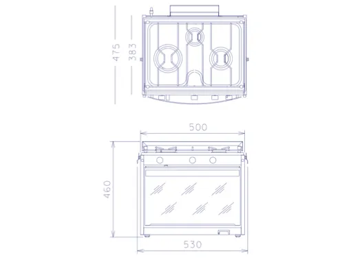 Techimpex Mariner 3 Cooker - 3 Burner Hob, Oven & Grill, Pan Clamps, Gimbals