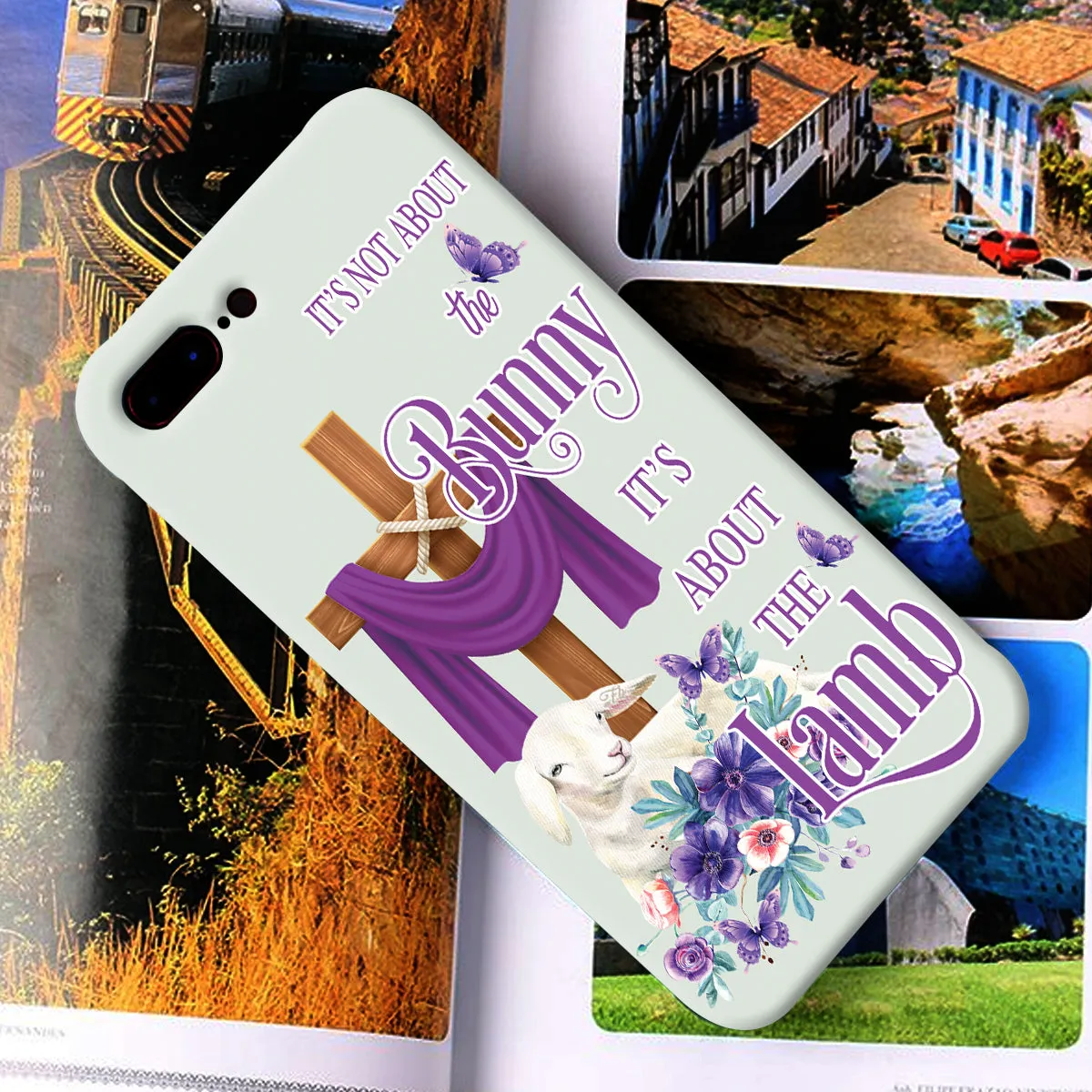 Teesdily | Jesus Cross Lamb Floral Phone Case It's Not About The Bunny It's About The Lamb Phone Cover Easter Day Gifts