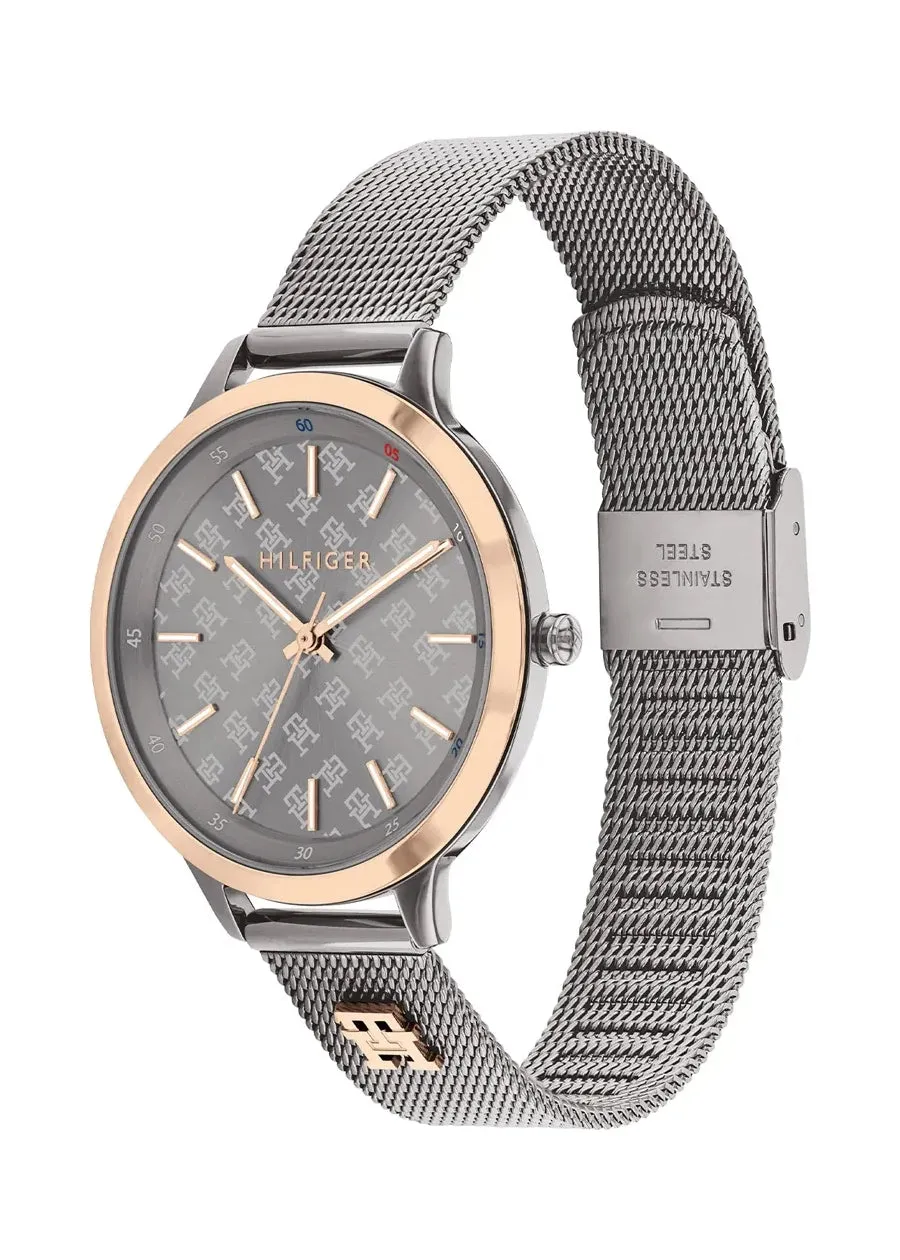 TOMMY HILFIGER IRIS GREY DIAL CARNATION GOLD GUNMETAL MESH 1782587