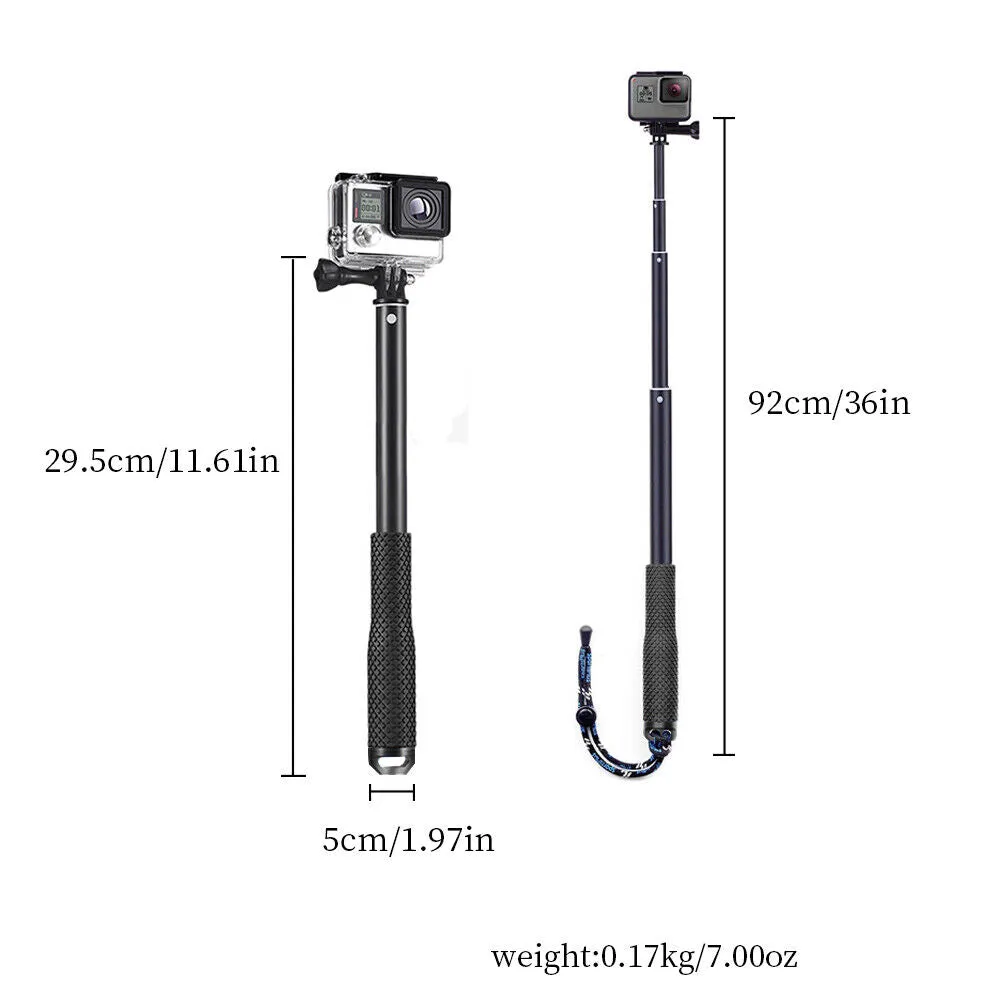 US 1-2 Pcs 36'' Selfie Stick Hand Grip Kit Extension Pole for GoPro Sport Camera