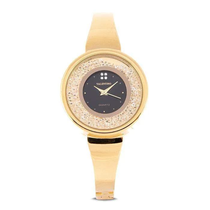 Valentino 20122148-BLACK DIAL Gold Fashion Metal Band Watch for Women