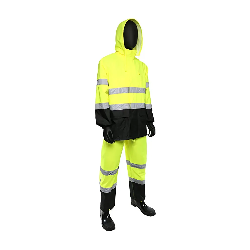 West Chester 4530SE/L ANSI Type R Class 3 FR Treated Two-Piece Rain Suit with Black Bottom