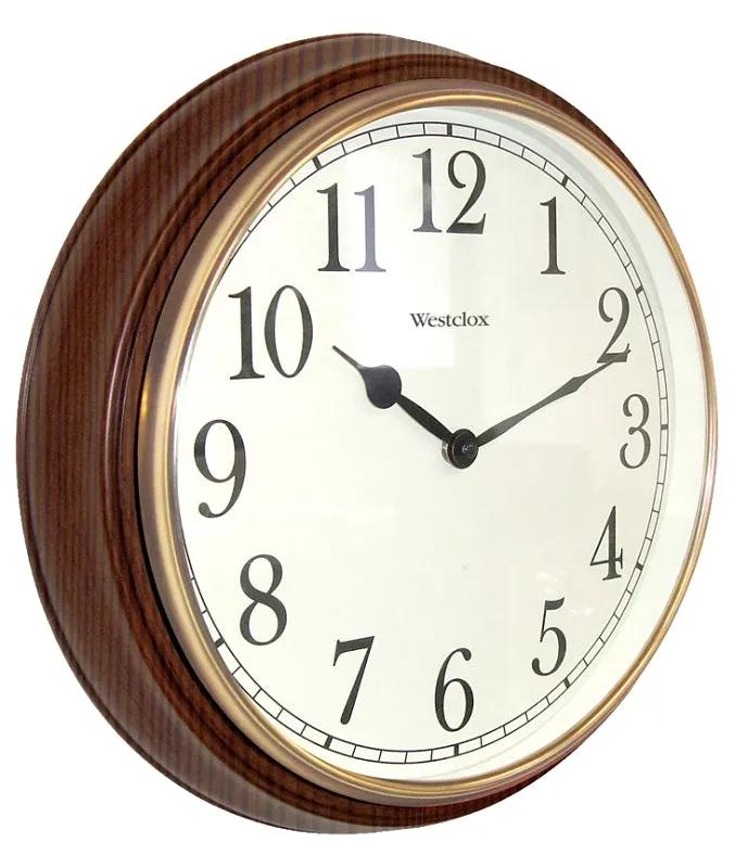 Westclox Classic Series 73004P Clock, Round, Woodgrain Frame, Plastic Clock Face, Analog :EA: QUANTITY: 1