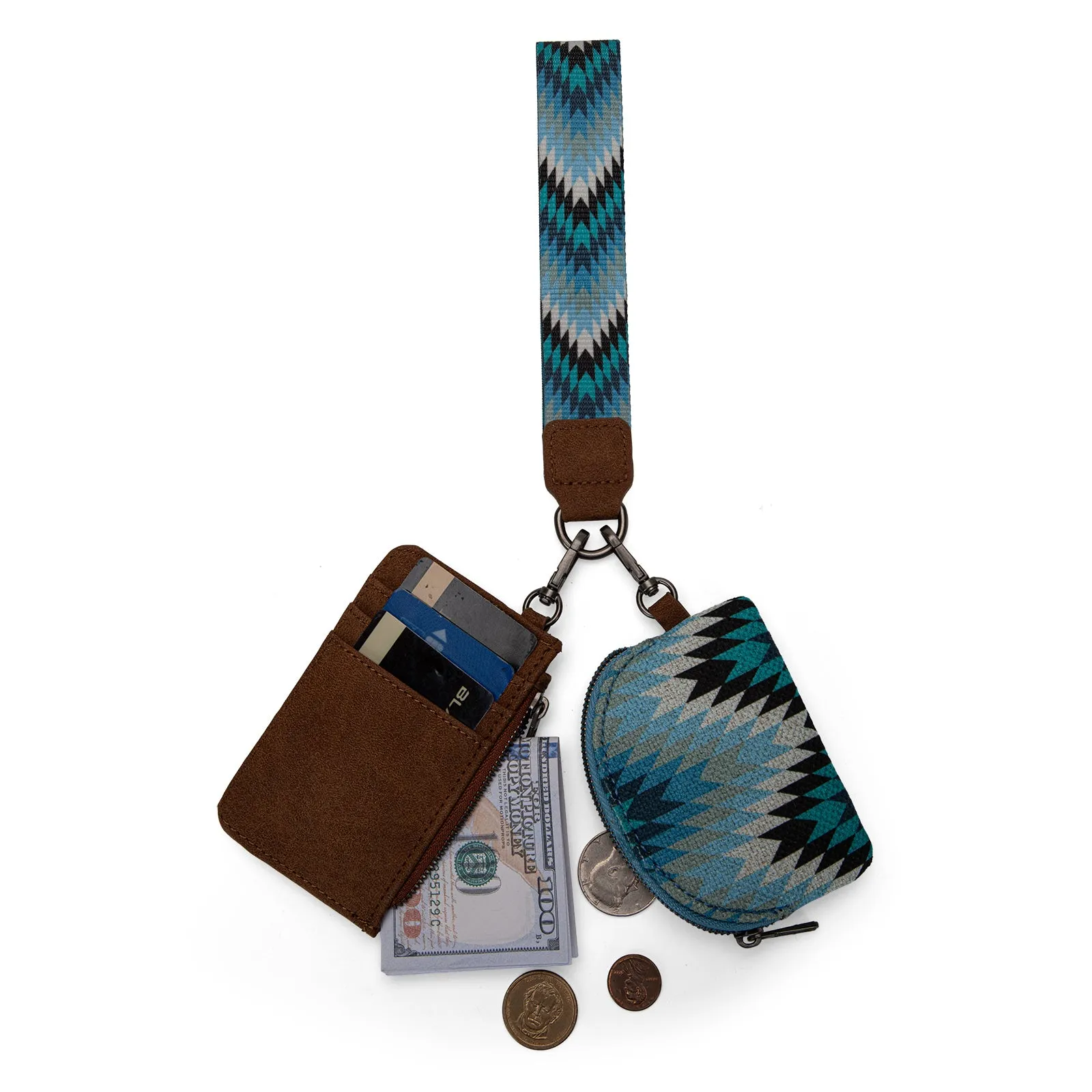 WG2211-W0051  Wrangler Southwestern Art Print Dual Pouch Wristlet -Jean