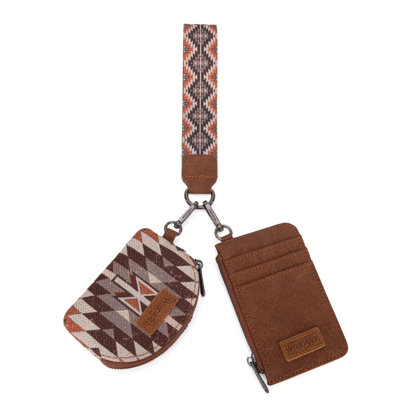 WG2213-W0051  Wrangler Southwestern Art Print Dual Pouch Wristlet -Brown