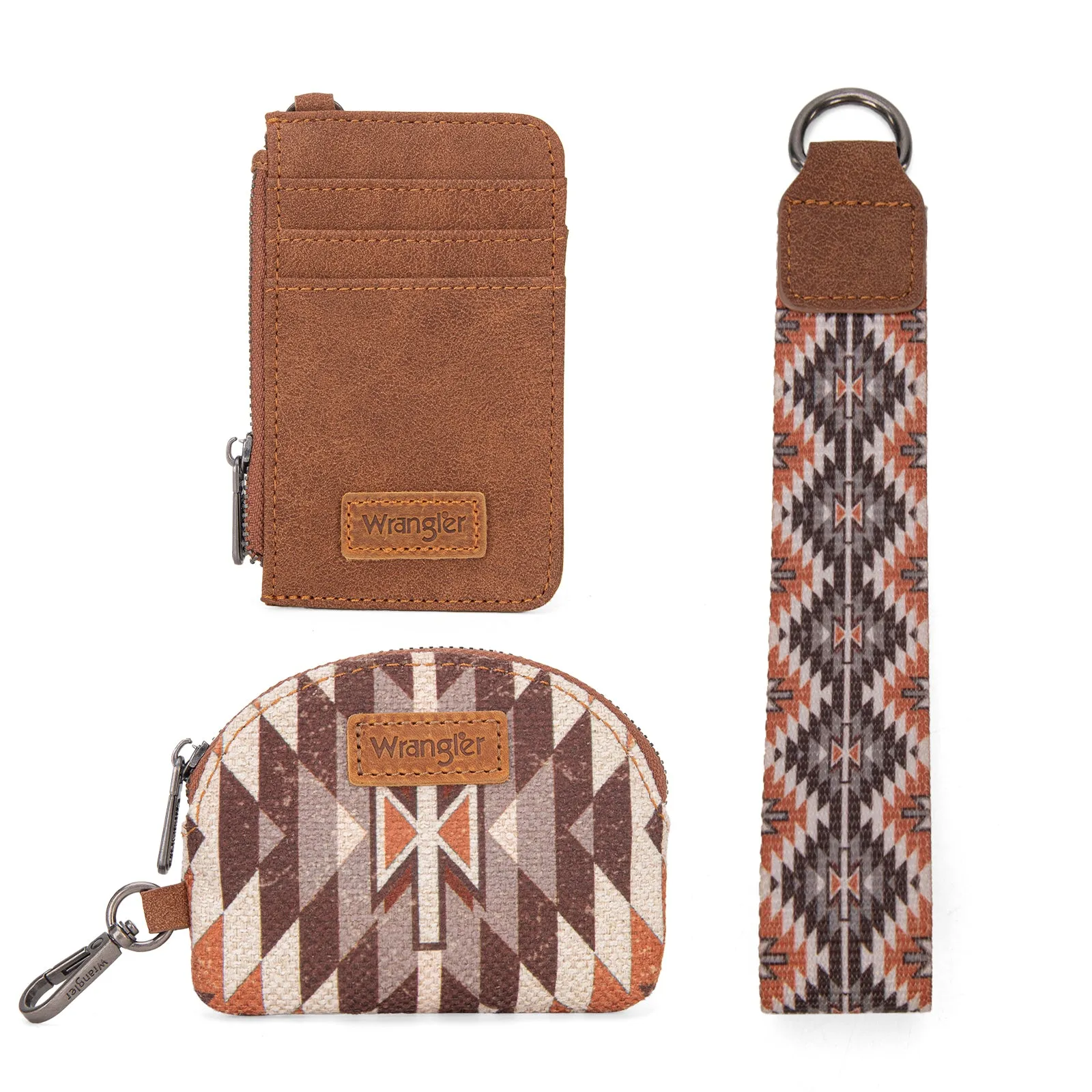 WG2213-W0051  Wrangler Southwestern Art Print Dual Pouch Wristlet -Brown