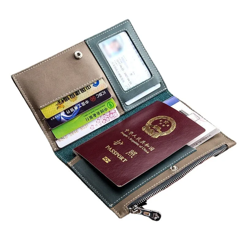 Women Genuine Leather Travel Anti-theft Thin Passport Bag Wallet