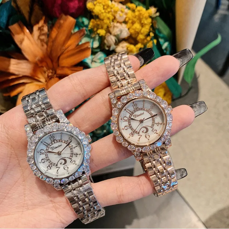 Women's Watch Full Of Rhinestone Frame large dial stainless steel strap elegant watch