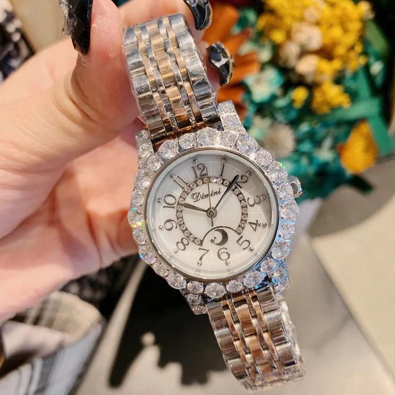 Women's Watch Full Of Rhinestone Frame large dial stainless steel strap elegant watch