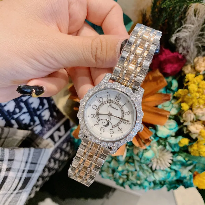 Women's Watch Full Of Rhinestone Frame large dial stainless steel strap elegant watch