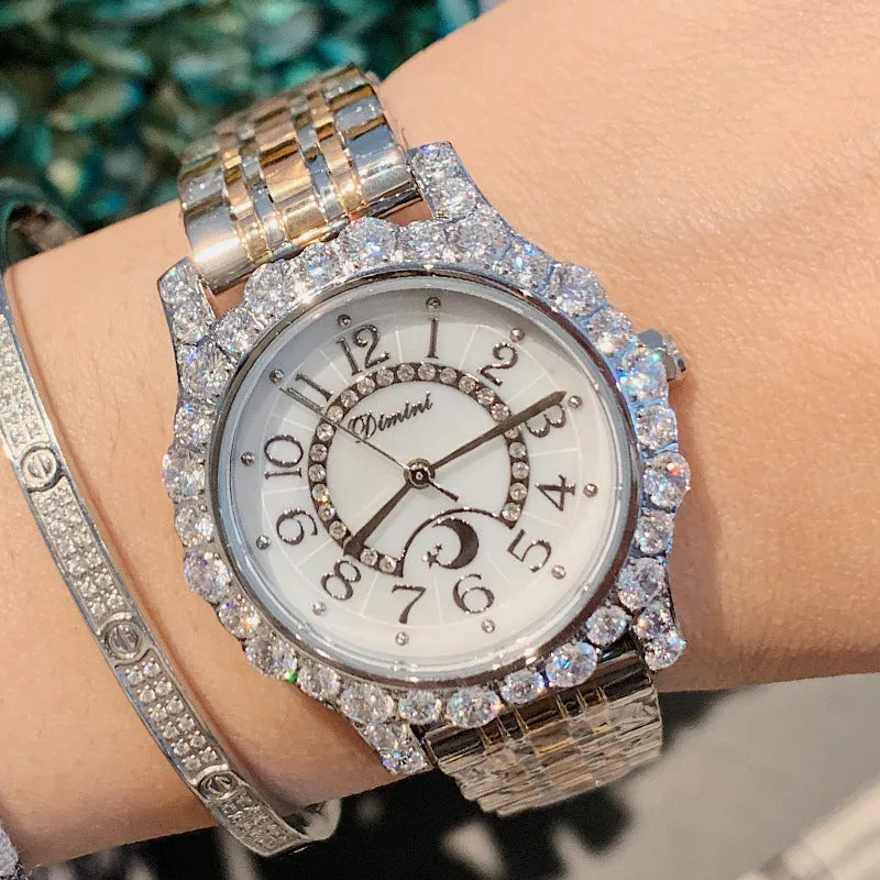 Women's Watch Full Of Rhinestone Frame large dial stainless steel strap elegant watch