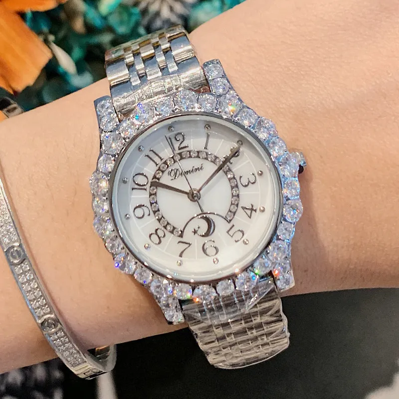 Women's Watch Full Of Rhinestone Frame large dial stainless steel strap elegant watch