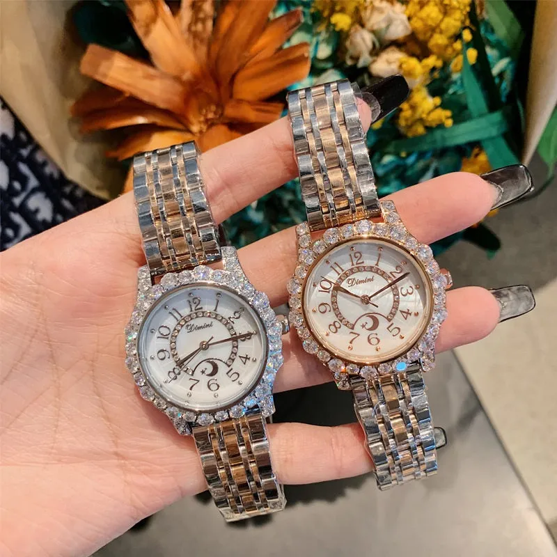 Women's Watch Full Of Rhinestone Frame large dial stainless steel strap elegant watch