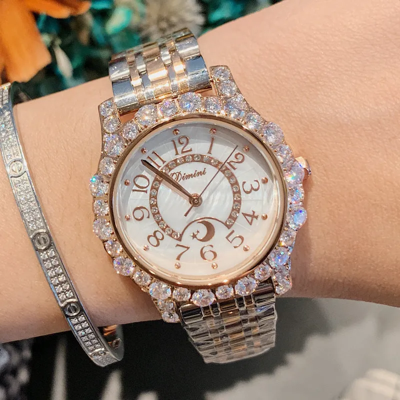 Women's Watch Full Of Rhinestone Frame large dial stainless steel strap elegant watch