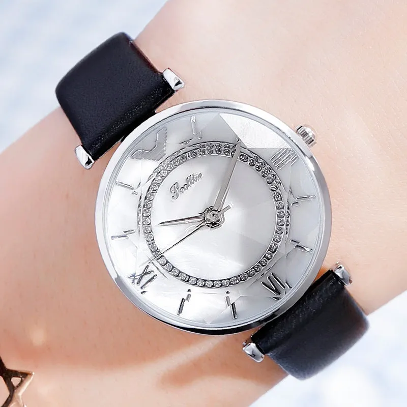 Women's Watch Irregular Mirror large dial Leather Strap simple watch