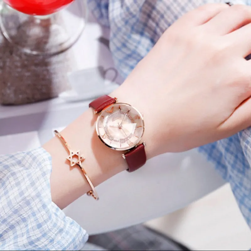 Women's Watch Irregular Mirror large dial Leather Strap simple watch