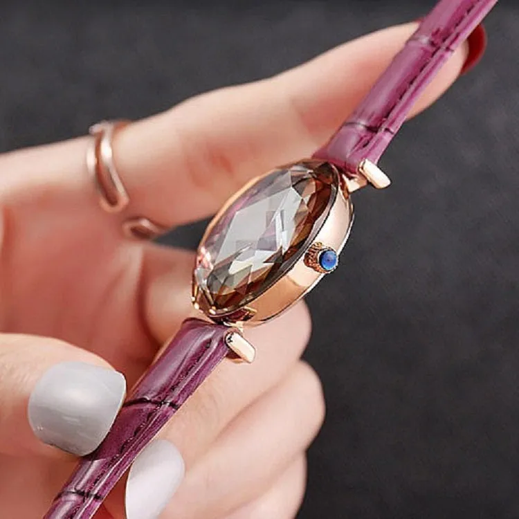 Women's Watch Rhombus-shaped Mirror purple dial leather strap elegant watch