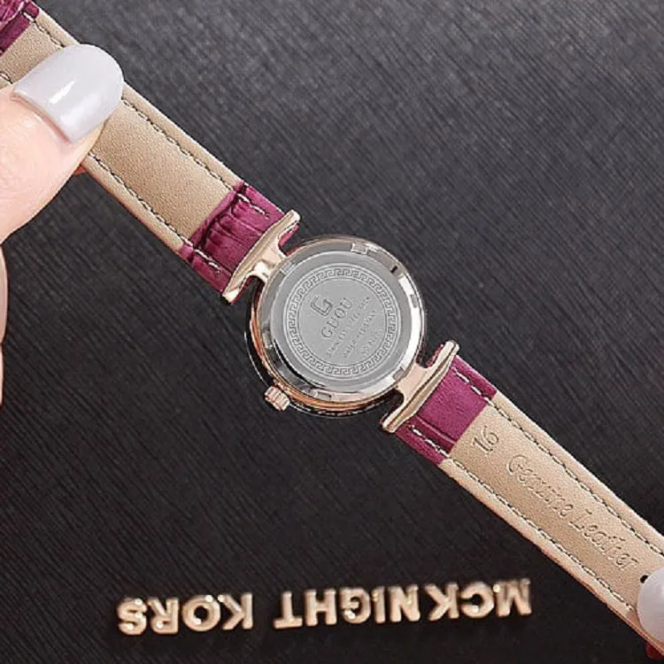 Women's Watch Rhombus-shaped Mirror purple dial leather strap elegant watch