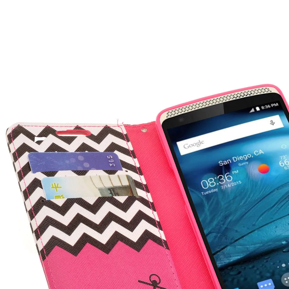 ZTE Axon Pro Case, Wrist Strap Magnetic Fold[Kickstand] Pu Leather Wallet Case with ID & Credit Card Slots for ZTE Axon Pro - Hot Pink Anchor