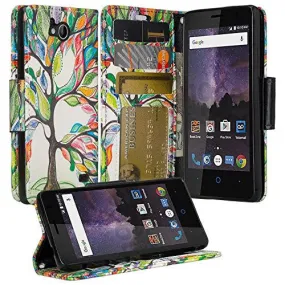 ZTE Majesty Pro, Majesty Pro Plus, Tempo Cover, Pu Leather Magnetic Fold[Kickstand] Wallet Case with ID & Card Slots - Vibrant Tree