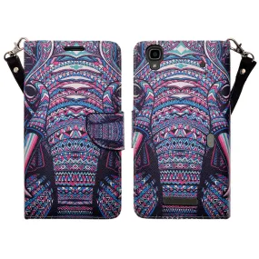 ZTE Max | N9520 | Boost Max Case, Wrist Strap Magnetic Flip Fold[Kickstand] Pu Leather Wallet Case with ID & Card Slots - Tribal Elephant