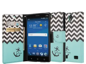 ZTE ZMAX 2 | Z958 Case, Wrist Strap Magnetic Fold[Kickstand] Pu Leather Wallet Case with ID & Credit Card Slots for ZTE ZMAX 2 - Teal Anchor