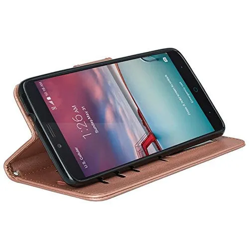 ZTE ZMAX Pro Case | Blade X Max | ZTE Carry | ZTE Grand X Max 2 Case | ZTE Imperial Max Case | ZTE Max Duo Pu Leather Magnetic Fold[Kickstand] Wallet Case with ID & Card Slots - Rose Gold