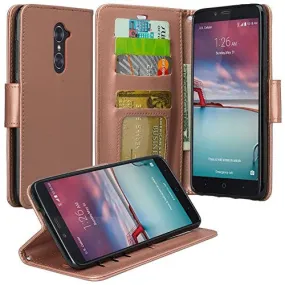 ZTE ZMAX Pro Case | Blade X Max | ZTE Carry | ZTE Grand X Max 2 Case | ZTE Imperial Max Case | ZTE Max Duo Pu Leather Magnetic Fold[Kickstand] Wallet Case with ID & Card Slots - Rose Gold