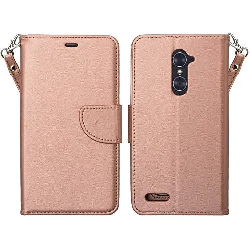 ZTE ZMAX Pro Case | Blade X Max | ZTE Carry | ZTE Grand X Max 2 Case | ZTE Imperial Max Case | ZTE Max Duo Pu Leather Magnetic Fold[Kickstand] Wallet Case with ID & Card Slots - Rose Gold